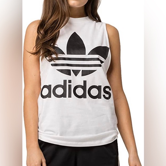 ADIDAS ORIGINALS Women's Trefoil Oversize Logo Muscle Tank - Picture 2 of 7